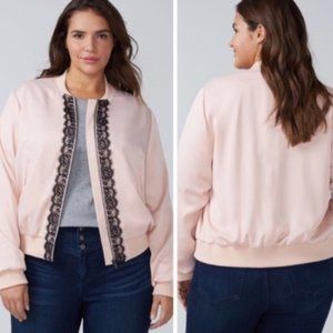 Women's Pink Bomber Jacket with Lace Detail